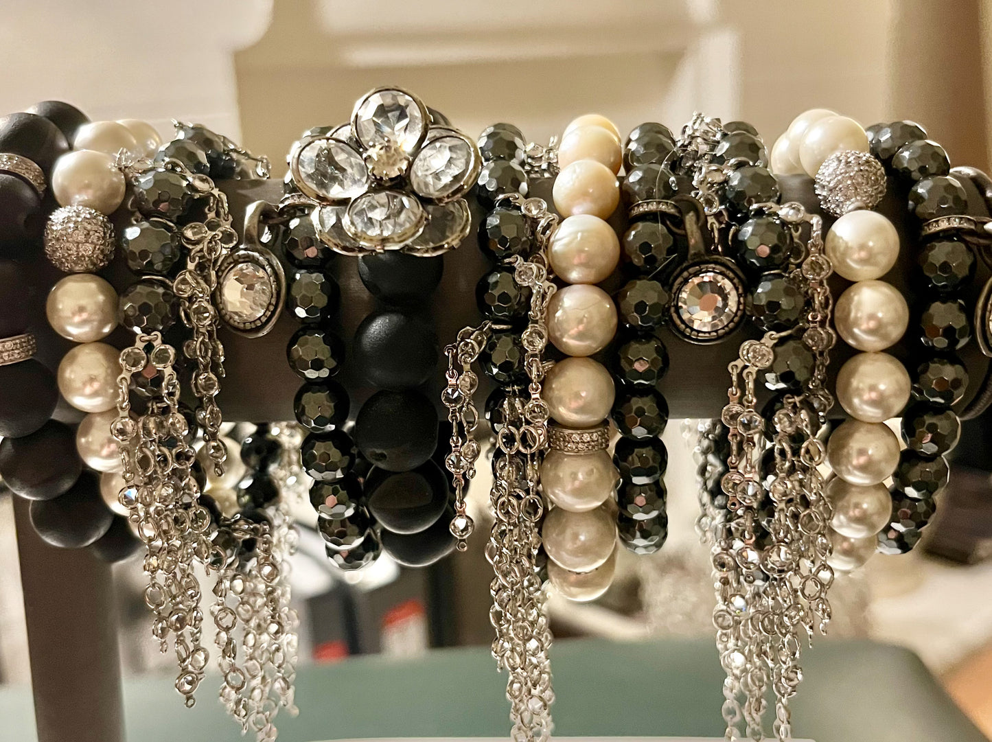 Gatsby Hematite Silver Fringe Wristlet