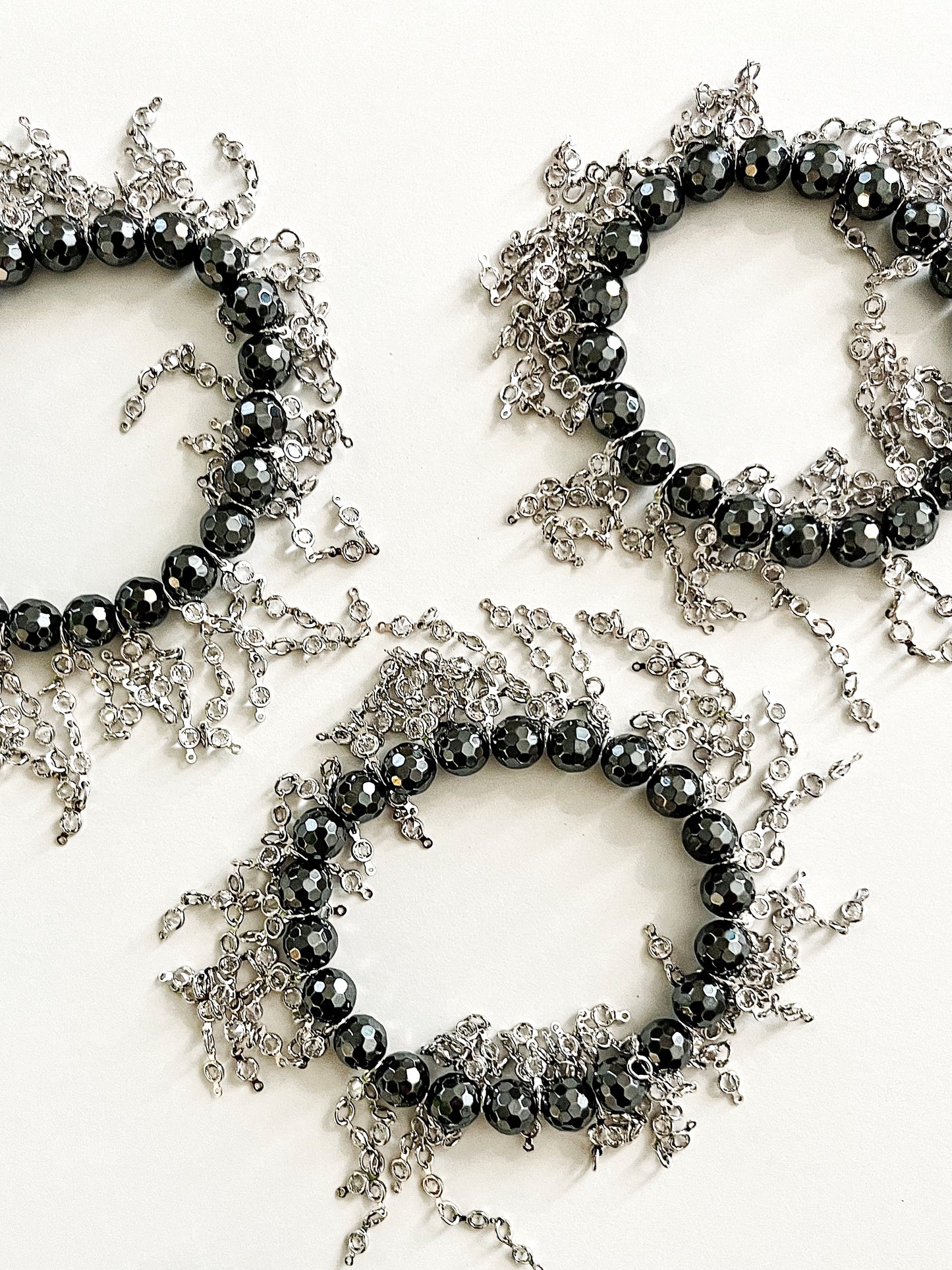 Gatsby Hematite Silver Fringe Wristlet