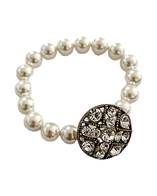 White Pearl Vintage Gold Button Wristlet