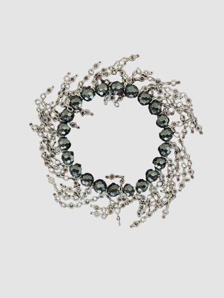 Gatsby Hematite Silver Fringe Wristlet