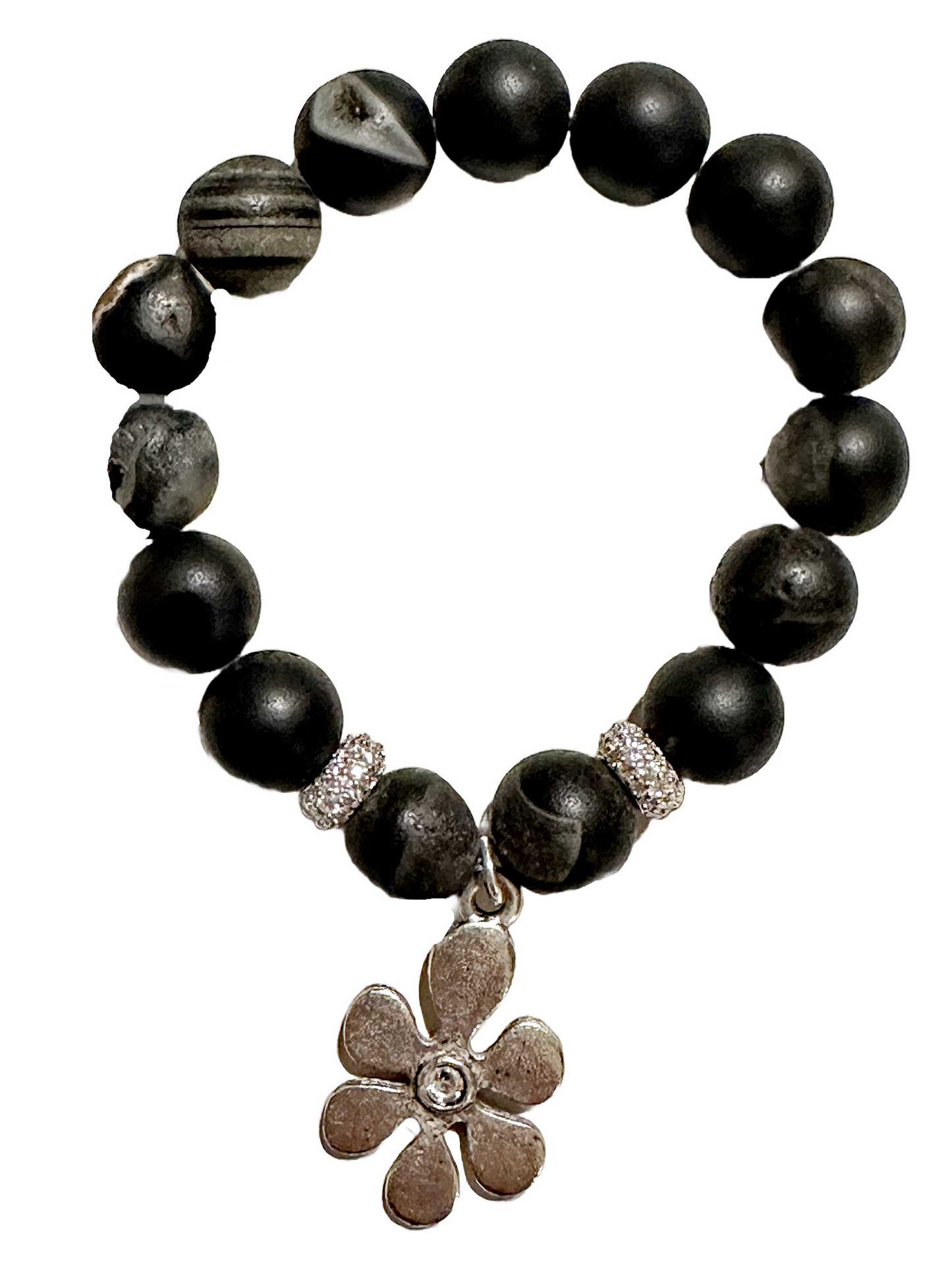 Black Druzy Flower Wrist